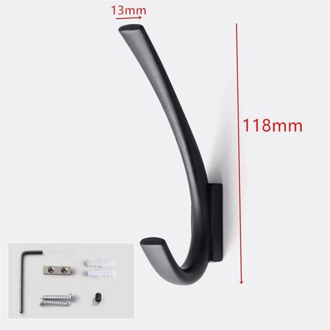 Knockout Vintage Black Zinc Alloy Wall Mount Hooks Slick Scratch Resistant Towel Ring And Coat Hanger For Bath Or Entryway with dimensions.