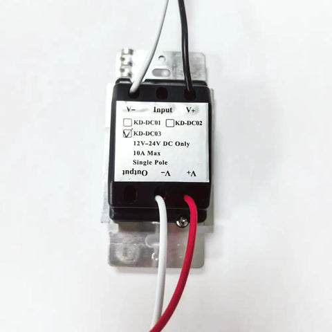 Hassle Free 12 24V DC Dimmer Switch For Single Color LED Strip Lights with wire connections and label.