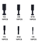60-Piece Push To Connect Pneumatic Fittings And Blank Plugs Set For 1/8 5/32 1/4 5/16 3/8 1/2 Inch Inner Diameter Tubing shown by size