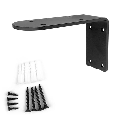 Heavy Duty Matte Black L Corner Brackets, 2 Pack Wall Mounted Shelf Supports For DIY Furniture shown with screws and anchors.