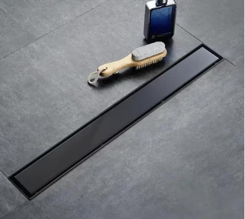 Premium Linear Shower Drain Cover Plate In Slick Matte Black Stainless Steel Build Goes Hard For Diy Reno Upgrades Clean Vibe And Super Tight Water Seal Easy Install For Any Bathroom Setup That Hits Different with cleaning tools.