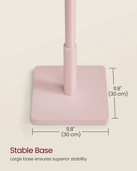 Solid Wood Coat Rack Stand With Eight Hooks No Tool Assembly Adjustable Heights Free Standing Hall Tree for entryways, pink base