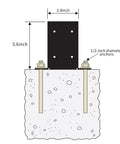 Illustration of Heavy Duty 4x4 Deck Post Bases Set of 4, 3.6x3.6 Inch Inner Posts with dimensions and anchor bolts.