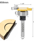 Slot Cutting Router Bits Set with Biscuit Bit and 4mm Cutting Height, 1/4 Inch Shank, shown with woodworking dimensions.