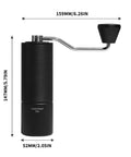 Chestnut C3S Manual Coffee Grinder With All Metal Aluminum Body Conical Burr Hand Coffee Grinder Adjustable Grind Settings For On The Go Travel Camping And Home Black, side view showing dimensions