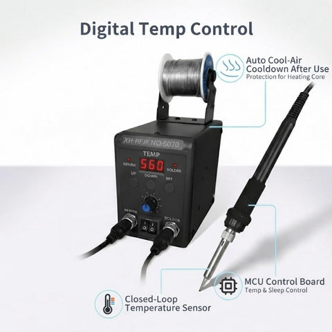60W Soldering Station With Fast Heat Iron, 1 Degree Temperature Accuracy, LCD Display, Metal Housing for PCB Repair