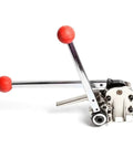 Heavy Duty Manual Metal Strapping Machine For 5/8 Inch And 3/4 Inch Steel Banding Tensioner Kit with red rubber handles.