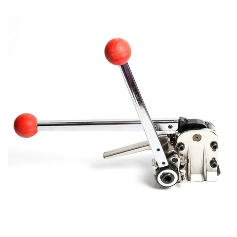 Heavy Duty Manual Metal Strapping Machine For 5/8 Inch And 3/4 Inch Steel Banding Tensioner Kit with red rubber handles.