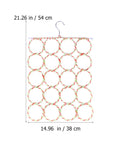 Foldable Paper Rattan Scarf Hanger Featuring 20 Rings And Sturdy Steel Hook Hangs From Door Or Closet Rod For Ties Belts And Towels Easy Setup For Your Drip And Sweet Space Saving Closet Vibe Upgrade showing dimensions.