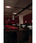 One Light LED Mini Pendant In Brushed Nickel With Integrated 3000K Warm LED Slick Steel Build Dry Location Rated Modern Pendant Over Dining Area