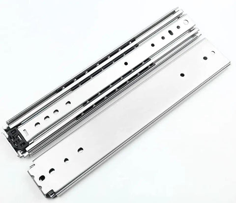 Zero Fuss Full Extension Drawer Slides 12 Inch Ball Bearing Guide tracks showing sleek steel design for smooth cabinet installation.