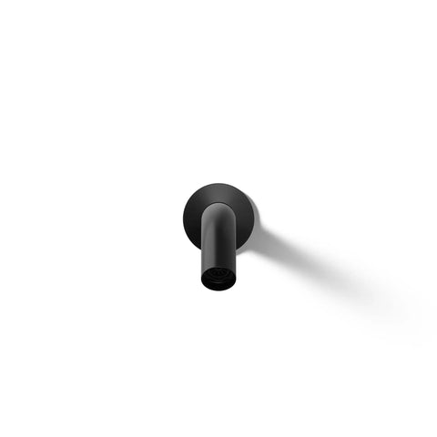 Front view of Components Wall Mount Bath Spout Non Diverter Matte Black Finish With NPT Connection showcasing minimalist design