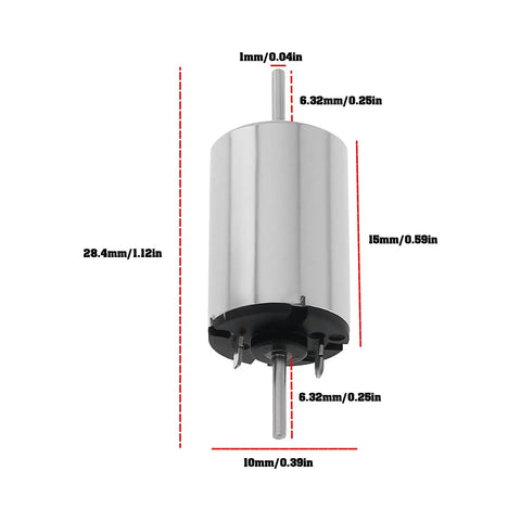 Two Pack 12V DC Mini Motors 13477RPM Micro 1015D Motors For RC Cars DIY Projects with dimensions outlined