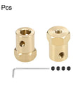 2 pack of 6Mm Hex Brass Shaft Coupler Connector for RC Motors and Model Shafts with screws and hex key