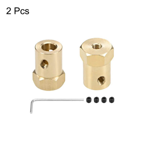 2 pack of 6Mm Hex Brass Shaft Coupler Connector for RC Motors and Model Shafts with screws and hex key