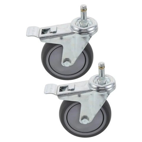 Heavy Duty Swivel Caster Wheels 2 Pack Locking Castors showing TPR wheels and steel fittings for utility carts and shop benches.