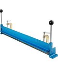 Heavy Duty Hot Air Acrylic Bender And Industrial Metal Forming Brake Featuring Adjustable Heat Settings, blue tool for shaping steel or aluminum sheets.