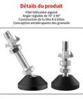 Set Of 4 M10 Adjustable Threaded Levelers With T Nuts Built Tough Swivel Base Feet showing rubber base and adjustable steel threads.