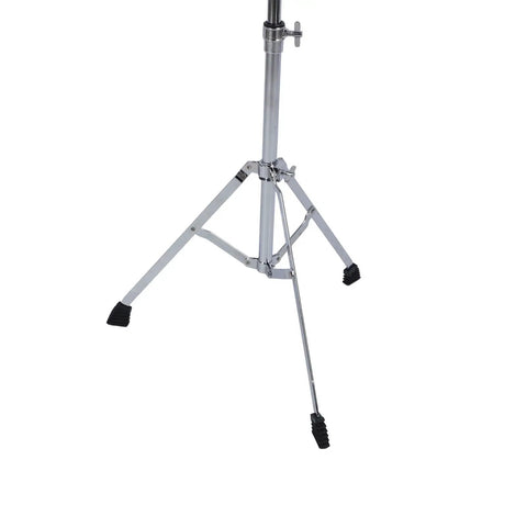 Heavy Duty Adjustable Drum Cymbal Stand with Foldable Iron Base, tripod legs, and rubber feet for stability during performances.