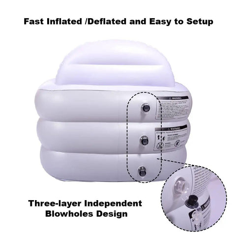 Inflatable Bathtub For Adults 65 By 34 By 28 Inches Foldable Portable Bath Tub With Backrest For Home Spa Or Ice Bath Kick Back And Relax Easy To Inflate And Deflate In Gray White