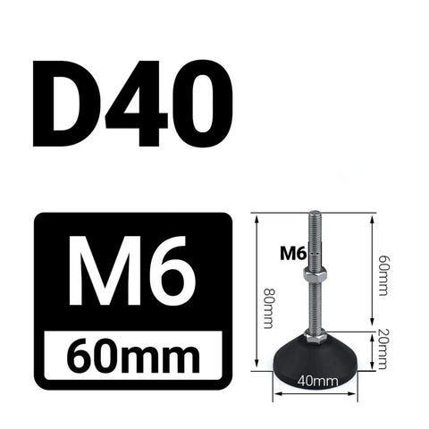 Top Notch 8 Piece Furniture Leveling Feet 40mm Adjustable Screw Base, M6 type, stabilizes wobbly furniture with height adjustment.