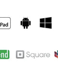 Compatibility icons for the 1D Barcode Scanner Ultra Lightweight At 1.7 Oz Apple MFi Certified Auto Reconnects To Last Paired Device.