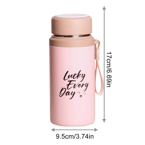 800ml Insulated Water Bottle With Tea Infuser, Leakproof Vacuum-Sealed Double-Wall Stainless Steel Flask in pink with dimensions