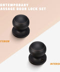 Oil Rubbed Bronze Indoor Door Knobs 2 Pack Non Locking Passage Door Knob Set For Hallway And Closet ANSI Grade 3 Certified Easy Install Durable Hardware, showing exterior and interior views