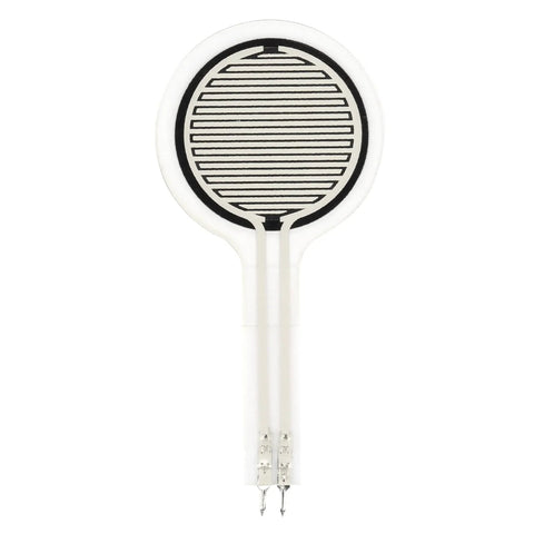 Front view of a 30mm round force-sensitive resistor (MD30-60) thin-film pressure sensor with two flat leads.