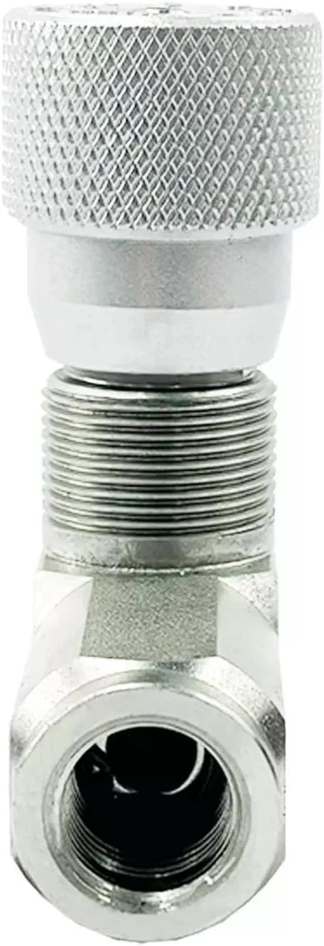 Hydraulic flow-control needle valve, 1/4 in NPT, silver metal body with knurled cap