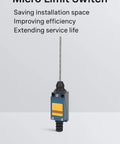 Rock Solid Micro Limit Switch With Coil Spring Rod 1NO 1NC 5A 250VAC IP65, compact sensor with vertical rod.