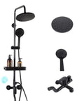 CUTPOIY Exposed Shower System Matte Black Shower Fixtures 3 Function Bathtub Shower Faucet Set Wall Mounted with dual shower heads.