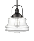 Black Farmhouse Pendant Light With Clear Glass Schoolhouse Style, E26 Dimmable Hanging Fixture for kitchen island or dining room
