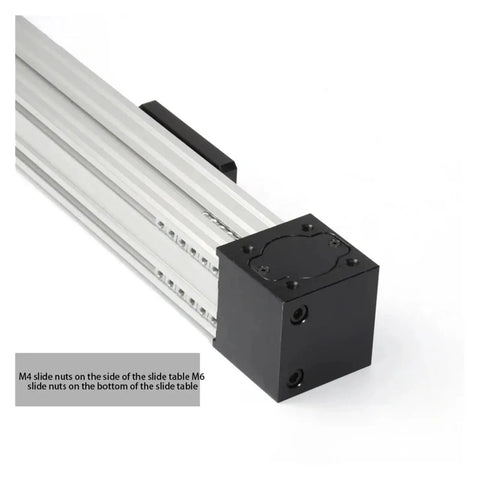 High Precision Linear Guide Actuator Kit With 57 Stepper Motor And Synchronous Belt Drive For CNC Machines Smooth Module Position Slide Table Built For Industrial Production aluminum linear slide table with black motor housing, M4/M6 mounting nuts
