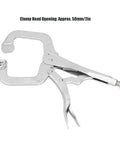 Heavy Duty C Clamp Locking Pliers With Adjustable Jaw For Welding And Grinding Projects Made From Tough 55# Steel With Sandblasted Finish, approx. 50mm opening.