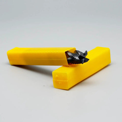 Roughing End Mill Beefy Carbide Square Nose Four Flute End Milling Bit Five Eighth Inch shown in yellow packaging