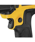 Close-up of Workhorse Cordless 20V Max Heat Gun Kit with LED Light showing lock-on button and lock-off trigger.