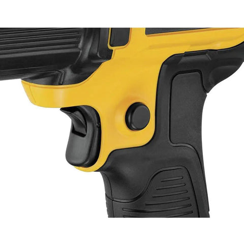 Close-up of Workhorse Cordless 20V Max Heat Gun Kit with LED Light showing lock-on button and lock-off trigger.
