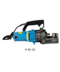 AOXHUGB 4-25mm Electric Hydraulic Rebar Cutter Portable Steel Blade Shear Tool for Construction Sites side view with blue motor.