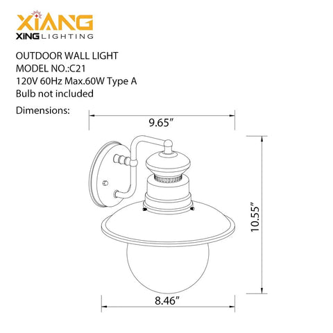 Dimensions of Vintage Outdoor Wall Light 2-Pack, Retro Matte Black Porch Sconce With Clear Cover, E26 Socket