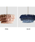 Cozy Chic Modern Tiered Pendant Light With Tassel Shade, Hand Woven Fabric Rope Hanging Lamp, Pink 12 Inch, UL Listed Ceiling Fixture