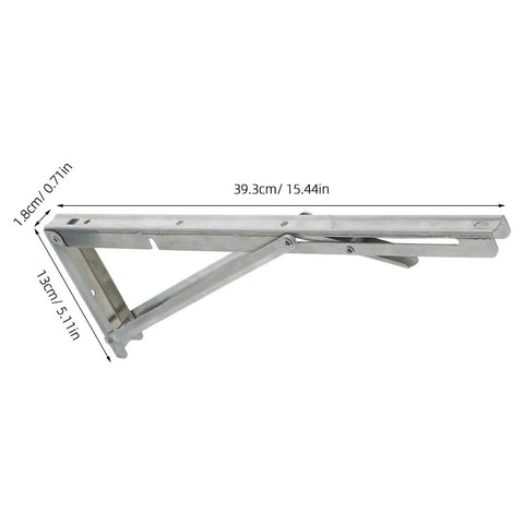 Side view of Heavy Duty Stainless Steel Folding Triangular Shelf Brackets 2 Pack with measurement dimensions.