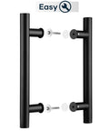 12 Inch Push Pull Door Handle, Double Sided H Shape Sliding Door Handle In Matte Black Stainless Steel with screws visible