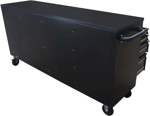 Side view of Beefy 72 Inch Rolling Tool Chest On Wheels With 15 Drawers, Mobile Tool Cabinet With Locking System, Black