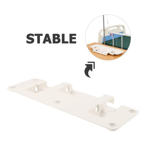 Adjustable Bed Rail Brackets For Home Beds, white aluminum drop-down support frame with installation view, secure sleep hardware