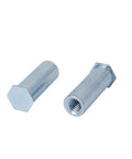 Top Shelf M6 X 25mm Full Thread Hex Head Self Clinching Standoff crafted with rust resistant carbon steel, shown in two angles.