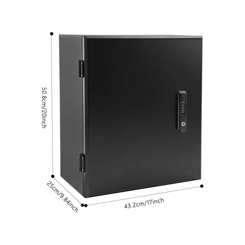 Hella Tough Wall Mounted EV Charger Outdoor Enclosure Rugged Weatherproof Protection Shell size 20inch x 17inch x 9.84inch black steel box.