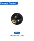 2 Pack M5 Threaded Ball Knobs 16mm Diameter Thermoset With Copper Insert for Machine Lever Handles, black phenolic resin