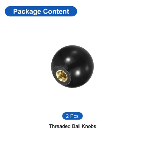 2 Pack M5 Threaded Ball Knobs 16mm Diameter Thermoset With Copper Insert for Machine Lever Handles, black phenolic resin