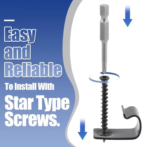 Hidden Deck Starter Clips For Grooved Composite Decking With Fifty Invisible Edge Fasteners For Slick Perimeter Install And Zero Exposed Screw Holes On Your Next Super Tight Deck Build, showing a setup with star type screws and clips.